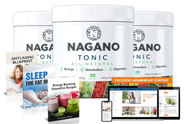 Close-up of Nagano Tonic herbal blend used to promote health and vitality.
Nagano Tonic packaging alongside traditional Japanese herbs and botanicals.