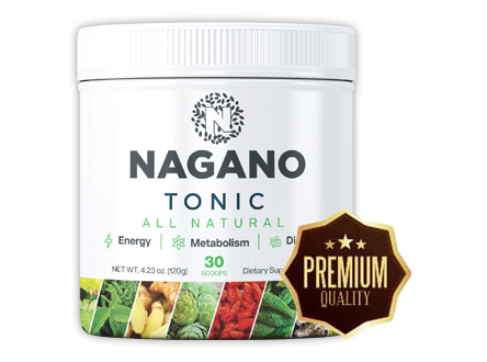 Bottle of Nagano Tonic supplement featuring natural ingredients from Japan.
Nagano Tonic supplement bottle placed in a serene natural setting.
